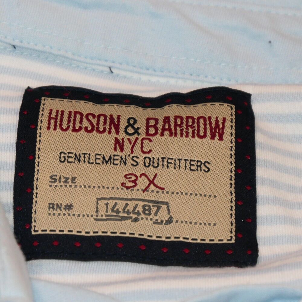NWT Hudson & Barrow Mens T Shirt Baby Blue Size 3X Collared 3 Button Cotton - Picture 6 of 8